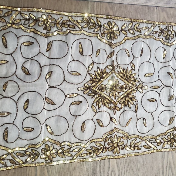 Elegant Gold Embroidered Table Runner